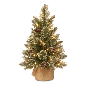 Árbol de Navidad artificial RIGA, saco de yute, con piñas, blanco, LEDs, 60cm, Ø40cm