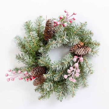 Corona artificial invernal RAVENNA con piñas, nevado, Ø30cm
