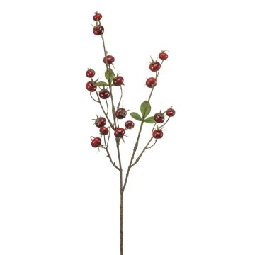 Rama decorativa de rosa silvestre BREVON con escaramujos, roja, 80 cm