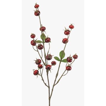 Rama decorativa de rosa silvestre BREVON con escaramujos, roja, 80 cm