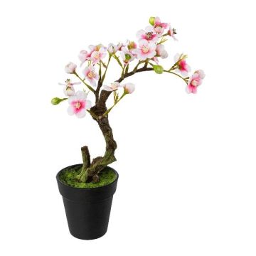 Árbol artificial bonsái de almendro OYOS en maceta decorativa, con flores, rosa, 26 cm