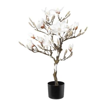 Árbol artificial de magnolia DOLS, tronco artificial, con flores, nevado, 85 cm