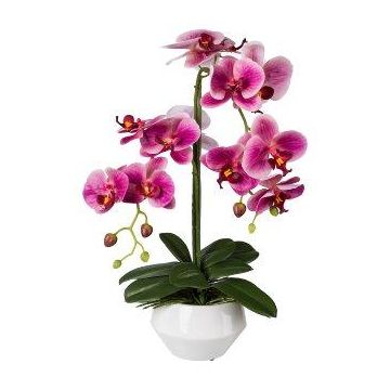 Flor de plástico Phalaenopsis Orquídea KASDA, maceta de cerámica, raíces, rosa, 50 cm