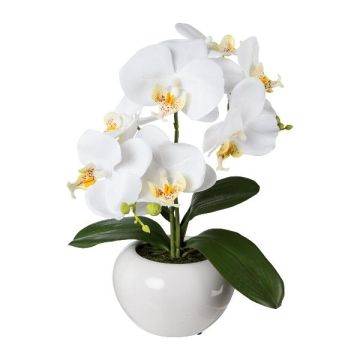 Flor artificial Phalaenopsis KASDA, maceta de cerámica, blanca, 35 cm