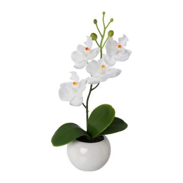 Orquídea Phalaenopsis artificial WOPRIN en maceta de cerámica, blanca, 21 cm