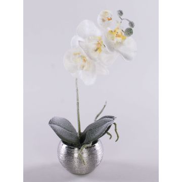 Orquídea Phalaenopsis artificial KAREN, maceta decorativa, con hielo, blanca, 35cm