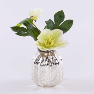 Flor decorativa rosa de Navidad WINFRIEDA en jarrón de cristal, crema-verde, 20cm Flor decorativa rosa de Navidad WINFRIEDA en jarrón de cristal, crema-verde, 20cm