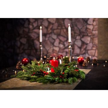 Corona de abeto artificial GENNARO con bayas, piñas, rojo-verde, Ø 60 cm