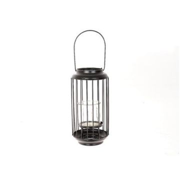 Farol MUIRANDA con asa, metal, inserto de cristal, negro, 32 cm, Ø 11 cm
