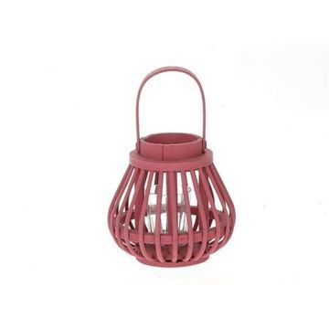 Farol CHARITHRA con asa, madera, inserto de cristal, berry, 15 cm, Ø 15,5 cm