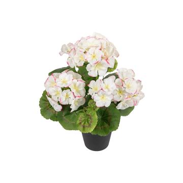 Geranio artificial ELISABETTA en maceta decorativa, blanco y rosa, 35 cm