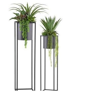 Arreglo de suculentas artificiales TIXERO, 2 unidades, maceta decorativa, soporte metálico, verde, 135 cm