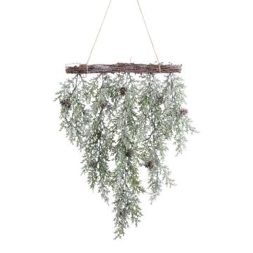 Corona artificial de ciprés DINSA con piñas, congelada, verde-blanca, 55 cm