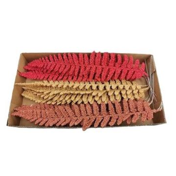 Hoja artificial de helecho real ALANEA, 15 unidades, amarillo-naranja-rojo, 45 cm