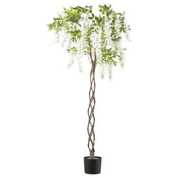 Árbol artificial glicinia SINKE con flores, tronco artificial trenzado, blanco, 170 cm