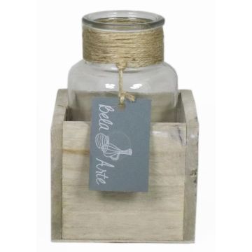 Frascos de cristal LORRIE en caja de madera, vidrio, transparente, 9x9x13cm