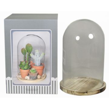 Campana de cristal SABIKA con base de madera jaspeada, transparente, 25cm, Ø17,5cm