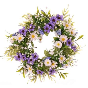 Corona de flores artificial Cosmos MAGADI, muscari, gypsophila, lila y blanco, Ø 30 cm Corona de flores artificial Cosmos MAGADI, muscari, gypsophila, lila y blanco, Ø 30 cm