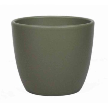Jardinera de cerámica grande TEHERAN BASAR, verde oliva mate, 25cm, Ø28cm
