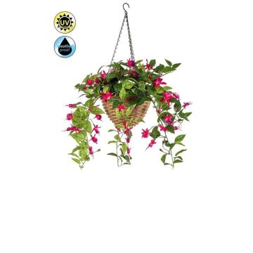 Maceta colgante artificial de fucsia JONKFUN en cesta, crossdoor, rosa, 70 cm
