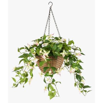 Maceta colgante artificial con fucsia JONKFUN en cesta, crossdoor, rosa crema, 70 cm