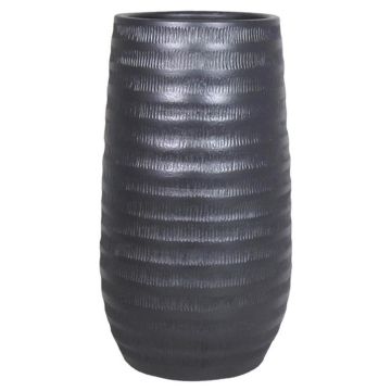 Macetero de cerámica TIAM con estrías, negro-mate, 40cm, Ø22cm