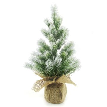 Árbol de Navidad artificial PORI, efecto helado, saco de yute natural, 30 cm, Ø 15 cm