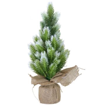 Árbol de Navidad artificial PORI, efecto helado, saco de yute natural, 40 cm, Ø 20 cm