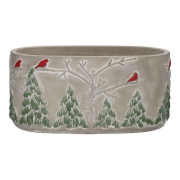 Maceta ovalada MILKE de hormigón, motivo invernal con pájaros, gris-rojo-verde, 20,5 x 11,8 x 10 cm Maceta ovalada MILKE de hormigón, motivo invernal con pájaros, gris-rojo-verde, 20,5 x 11,8 x 10 cm