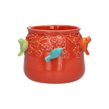 Macetero BIRDIE de cerámica, con pájaros en 3D, rojo-azul-verde-naranja, 11 cm, Ø 13,5 cm