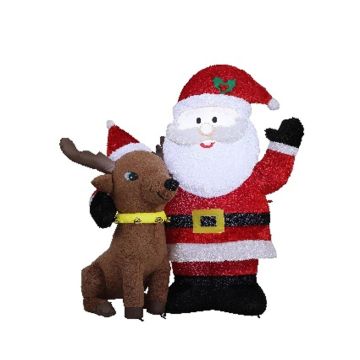 Decoración XXL de Papá Noel y reno SISSA, hinchable, de felpa, con LED, rojo-blanco-marrón, 155x70x183cm Decoración XXL de Papá Noel y reno SISSA, hinchable, de felpa, con LED, rojo-blanco-marrón, 155x70x183cm