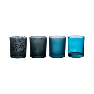 Portacandelitas de cristal LYLA, 4 piezas, azul turquesa, 9cm, Ø8cm Portacandelitas de cristal LYLA, 4 piezas, azul turquesa, 9cm, Ø8cm
