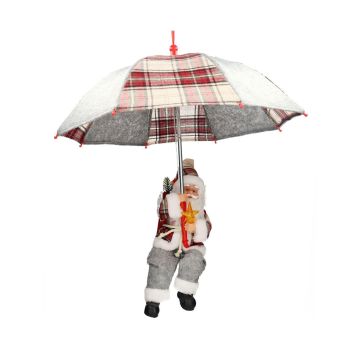 Papá Noel colgante SISSON con paraguas, LED, gris y rojo, 60 cm, Ø 50 cm Papá Noel colgante SISSON con paraguas, LED, gris y rojo, 60 cm, Ø 50 cm