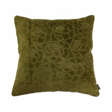Cojín decorativo para sofá ALAIA, estampado de rosas, verde y amarillo, 45 x 45 cm