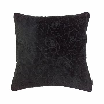 Cojín decorativo para sofá ALAIA, estampado de rosas, negro, 45 x 45 cm