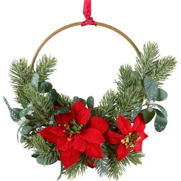 Corona decorativa de flores de estrella de Navidad KIRLO, bayas, roja, Ø 26 cm