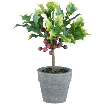 Planta artificial Ilex BLAHIN, tronco artificial, bayas, maceta decorativa, verde-rojo, 20 cm