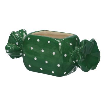 Maceta Bonbon AMIEL de cerámica, con lunares, verde-blanco, 20,5 x 8,5 x 8 cm