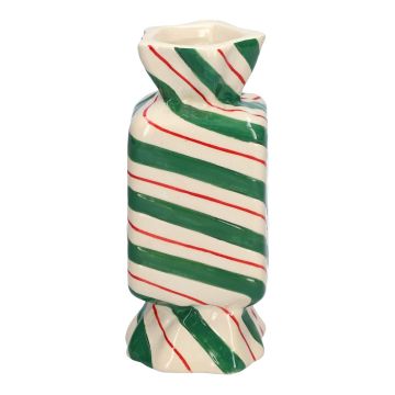 Jarrón angular para flores Bonbon AMIEL de cerámica, con líneas oblicuas, verde-rojo-blanco, 6,5 x 6,5 x 15 cm