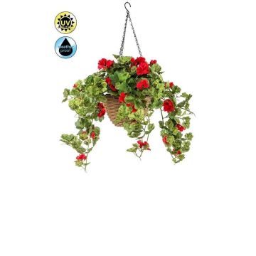 Geranio artificial en cesta CUVAST, crossdoor, rojo, 70 cm