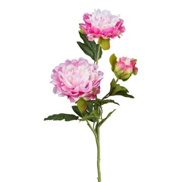 Rama de flores artificiales de peonía SLORMEK, rosa y blanco, 65 cm