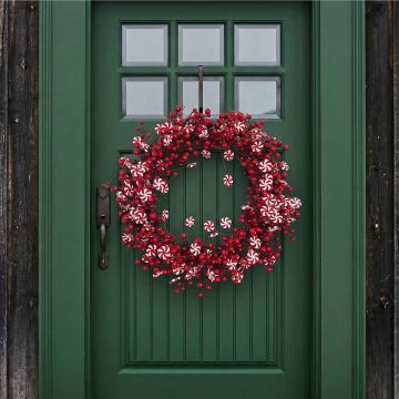 Corona de bayas de nieve artificiales HOSARA decorada con piruletas, roja, Ø60cm Corona de bayas de nieve artificiales HOSARA decorada con piruletas, roja, Ø60cm