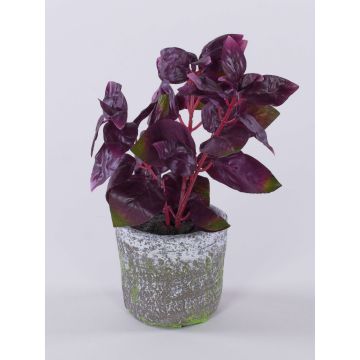 Planta artificial albahaca POLINDA en maceta decorativa, rojo burdeos, 26 cm