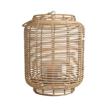 Linterna de mimbre AMBROSIA de ratán, asa, inserto de cristal, beige, 52 cm, Ø 28 cm