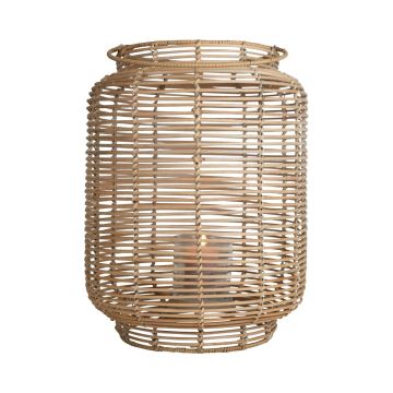Linterna de mimbre AMBROSIA de ratán, asa, inserto de cristal, beige, 60 cm, Ø 32 cm
