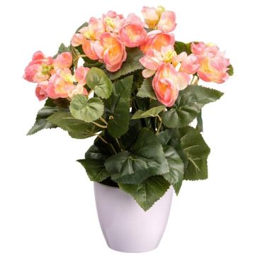 Flor artificial Begonia SYLINA, maceta decorativa blanca, color rosa, 35 cm