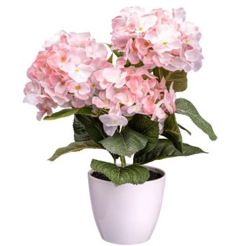 Flor decorativa Hortensia SLORFIN en maceta decorativa blanca, color rosa, 30 cm