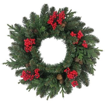 Corona de abeto artificial STAVANGER, abeto, bayas, piñas, verde y rojo, Ø50 cm Corona de abeto artificial STAVANGER, abeto, bayas, piñas, verde y rojo, Ø50 cm