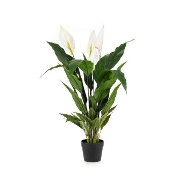Planta artificial de una hoja RANIESO, maceta decorativa, flores, blanco, 90 cm