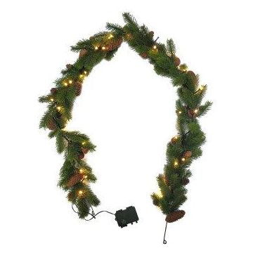 Guirnalda decorativa abeto FLIK, piñas, LED, caja de pilas, verde, 180 cm